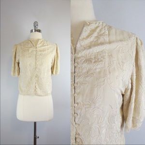 Rare Vintage Silk Floral Embroidery Jacket Top
